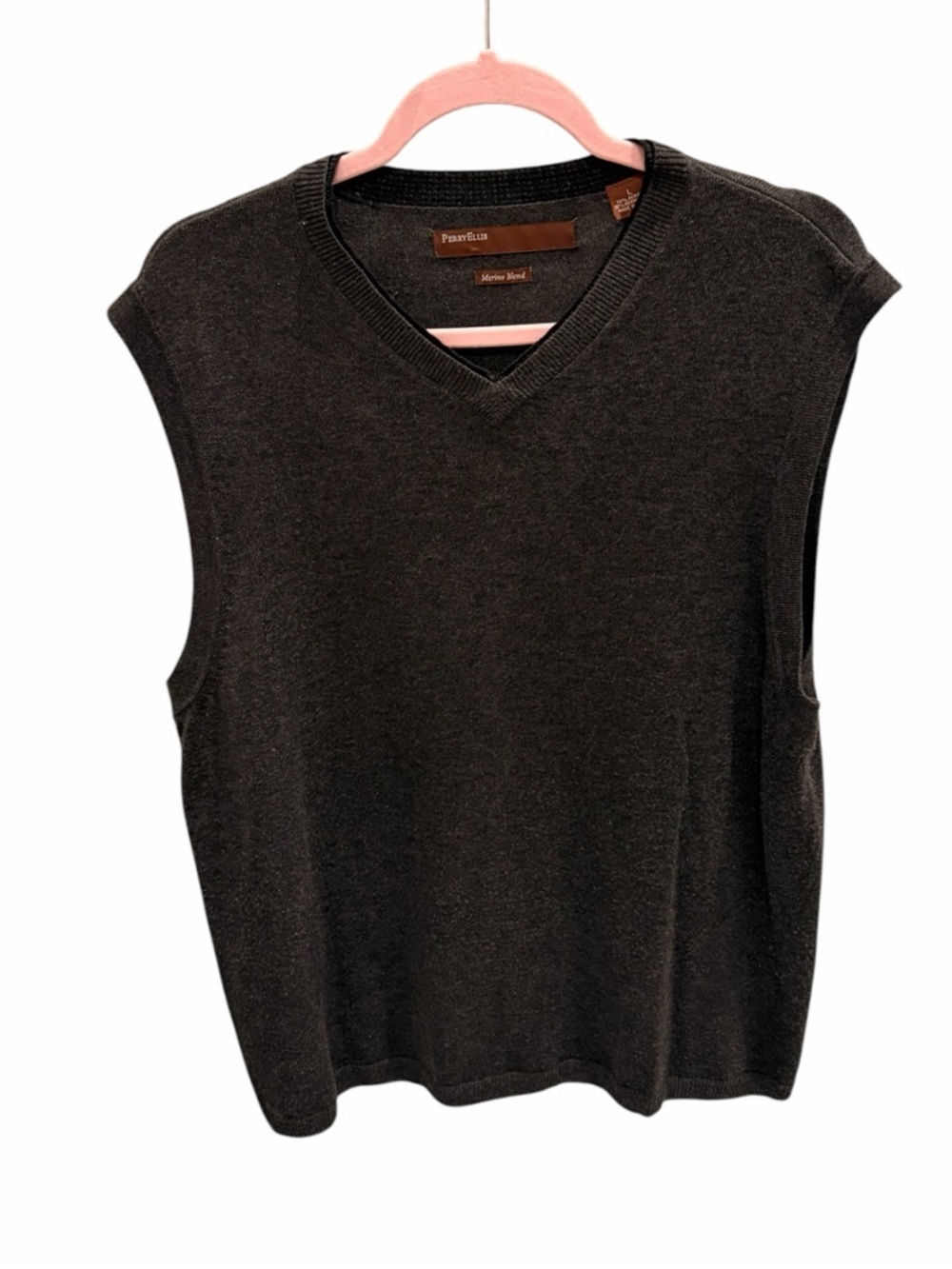 Perry Ellis Merino Blend Sleeveless V-Neck Sweater Vest Golf Charcoal Old Money